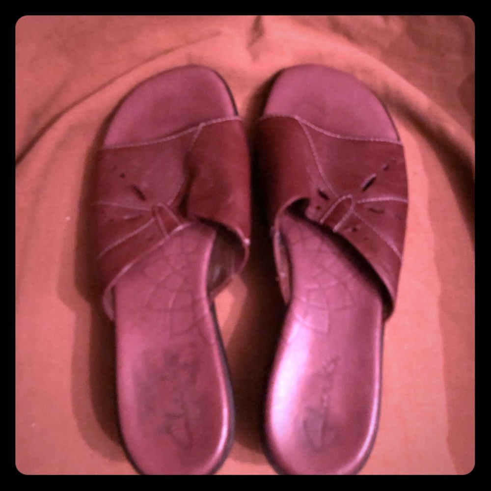 Clarks slip on wedges brown leather. Size 6.5.